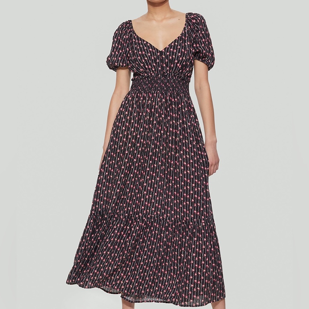 Black Tape‎ Black and Pink Floral Maxi Dress Sz S NWT